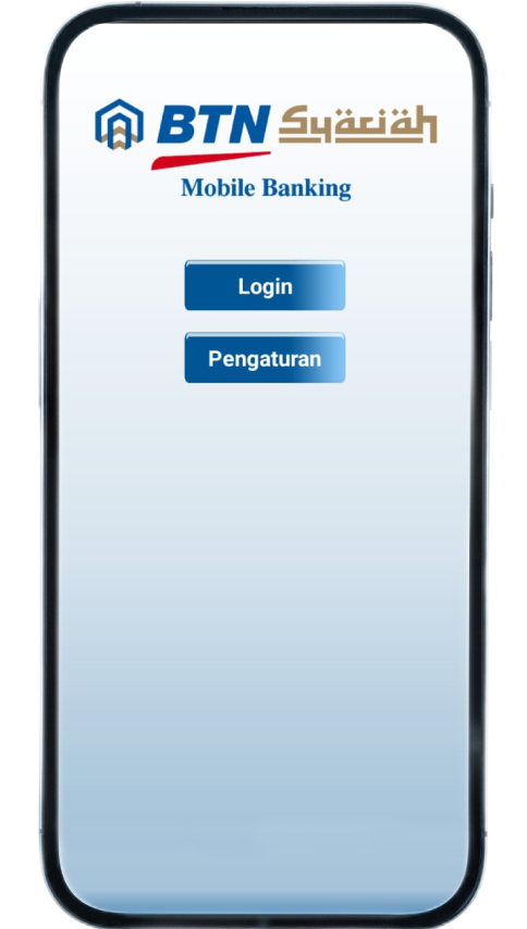 Langkah 1: Download aplikasi. Halaman pertama yang muncul akan berisi tombol Login dan Pengaturan. Klik tombol Login.